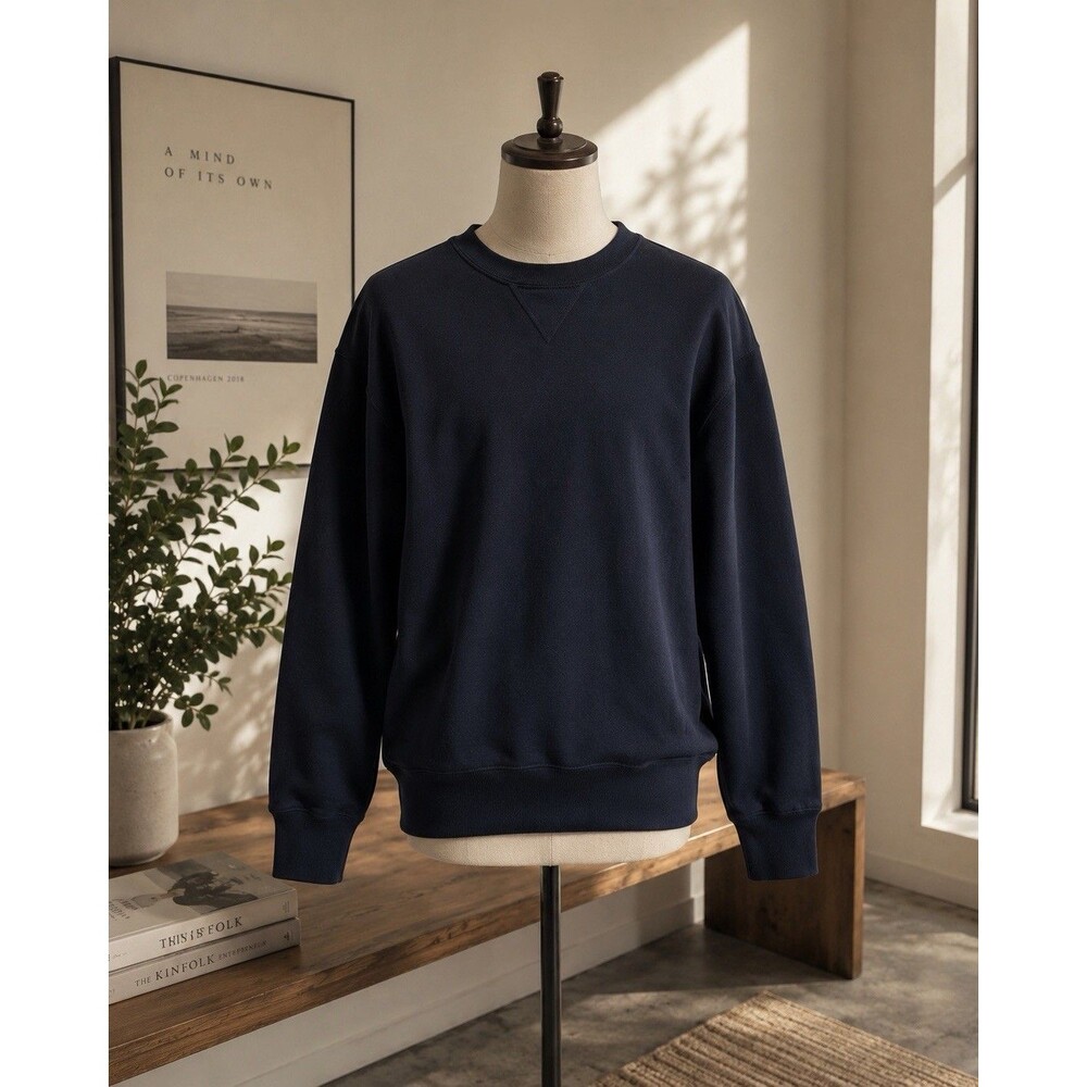 Uniqlo Black Cotton Fleece Crewneck Pullover Men's Sweatshirt Size L